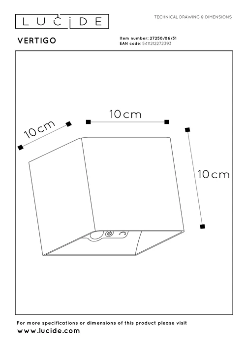 Lucide VERTIGO - Applique murale Rechargeable Intérieur/Extérieur - Batterie/Piles - LED Dim. - 1x6W 2700K - IP54 - Détecteur De Mouvement - Magnétique - Blanc - technique